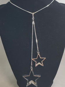 AZ548 Silver Rhinestone Double Star Necklace with FREE Earrings