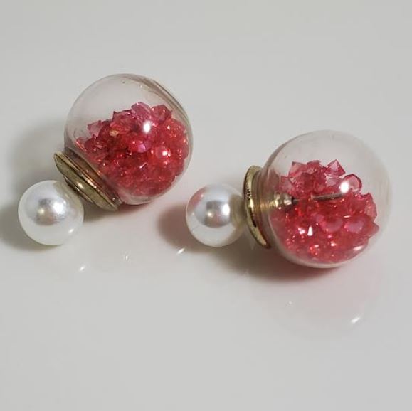 AZ1202 Pearl Pink Gem Filled Ball Earrings