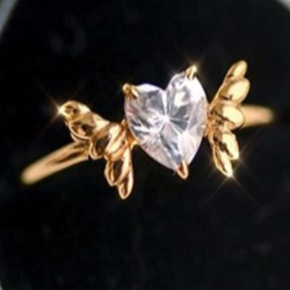 R218 Gold Wings Gemstone Heart Ring - Iris Fashion Jewelry