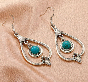 E1081 Silver Turquoise Gem Earrings - Iris Fashion Jewelry