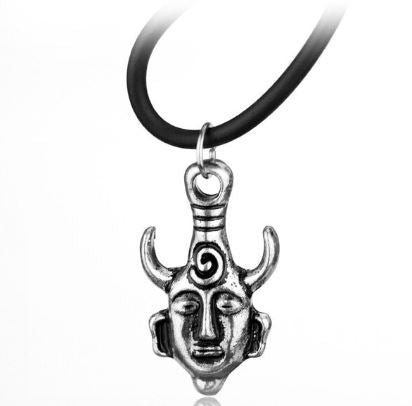 AZ901 Silver Mask Pendant on Leather Cord Necklace with FREE EARRINGS