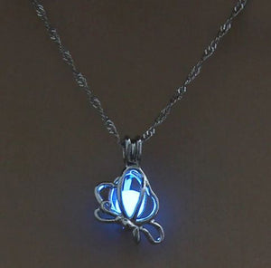 N761 Silver Glow in the Dark Butterfly Necklace with FREE EARRINGS
