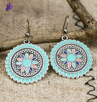 E545 Silver Teal Baked Enamel Earrings