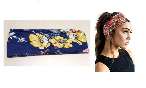H665 Navy Blue Spring Flowers Wide Head Band - Iris Fashion Jewelry
