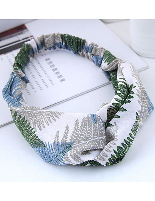 H182 Green Leaf Pattern Cloth Hair Band - Iris Fashion Jewelry
