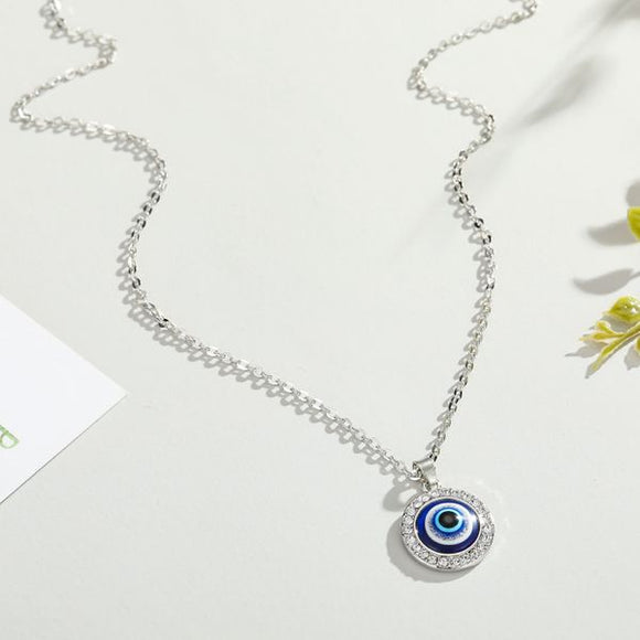 N325 Silver Blue Eye Rhinestone Necklace with FREE Earrings - Iris Fashion Jewelry