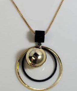 AZ780 Gold Black Hoop & Ball Necklace with FREE EARRINGS