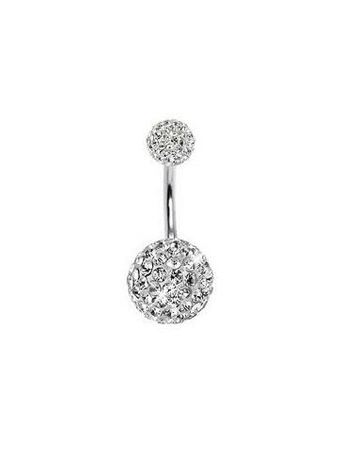 P82 Silver Large Double Ball Crystal Gems Belly Button Ring - Iris Fashion Jewelry