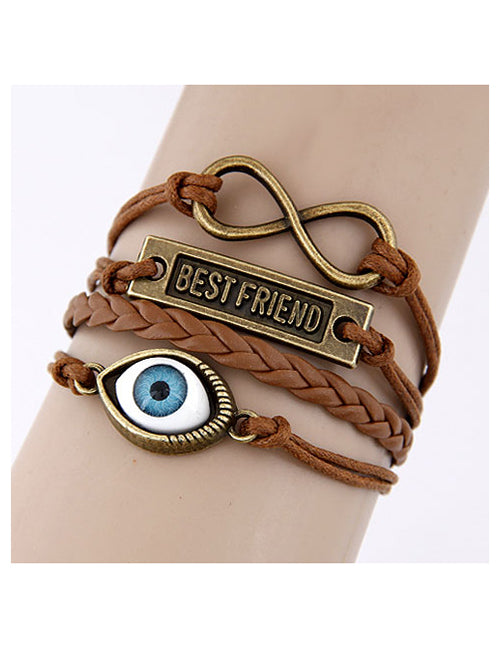 B01 Brown Leather Best Friend Eye Layered Bracelet - Iris Fashion Jewelry