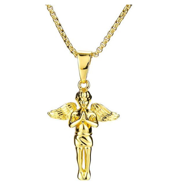 AZ960 Gold Angel Pendant Necklace with Free Earrings