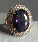 R221 Rose Gold Purple Oval Gem Rhinestone Ring - Iris Fashion Jewelry