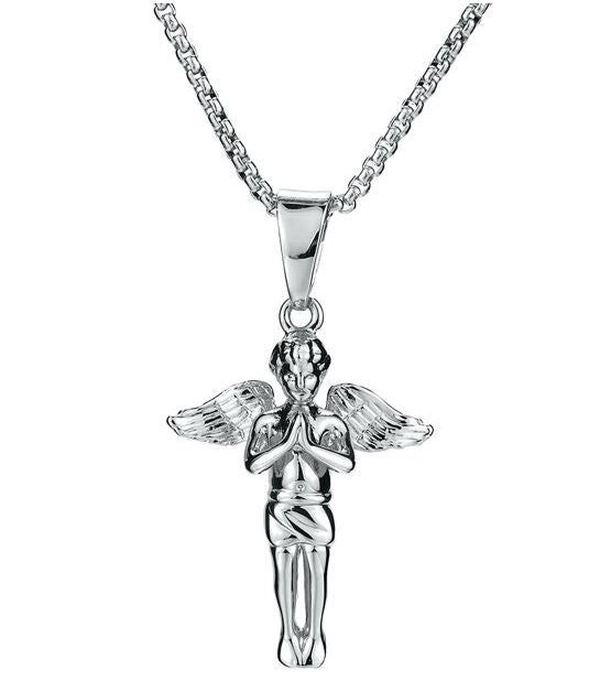AZ962 Silver Angel Pendant Necklace with Free Earrings