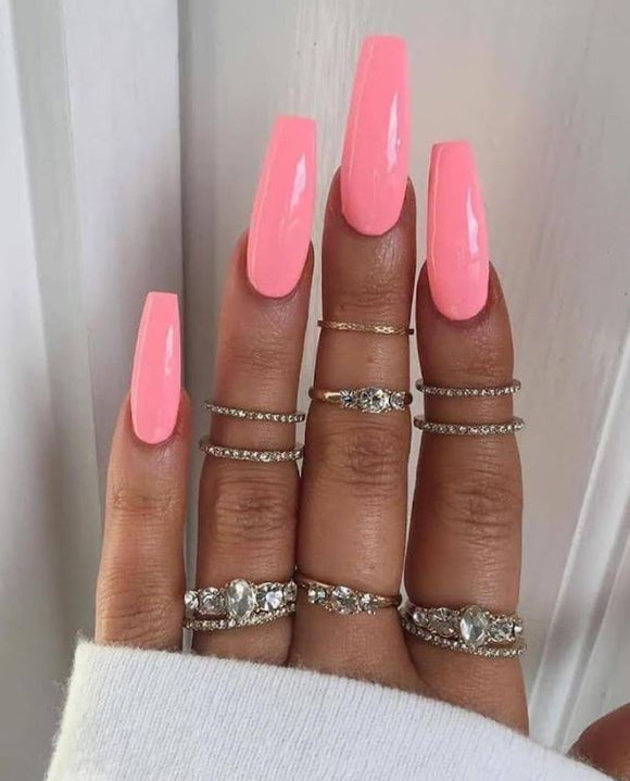 NS365 Extra Long Nails Coffin Press On Glossy Bubblegum Pink 22 Pieces - Iris Fashion Jewelry