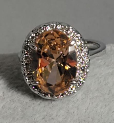 R686 Silver Oval Champagne Gemstone Ring - Iris Fashion Jewelry