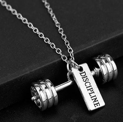 N1029 Silver Dumbbell Discipline Necklace with FREE EARRINGS - Iris Fashion Jewelry