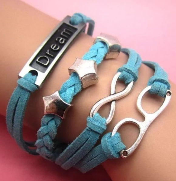 AZ1513 Light Blue Dream Star Sunglass Infinity Layer Leather Bracelet