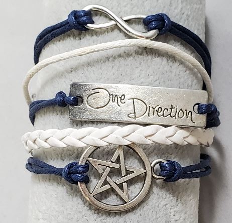 B1297 Navy Blue & White One Direction Leather Layer Bracelet - Iris Fashion Jewelry