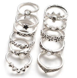 RS11 Silver Color 11 pc. Ring Set - Iris Fashion Jewelry