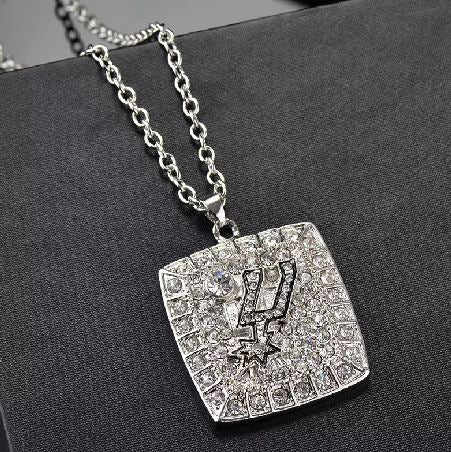 AZ796 Silver Rhinestone Spurs Basketball Necklace with FREE EARRINGS