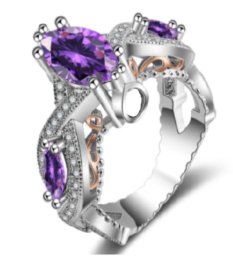 R334 Silver Multi Rhinestone Purple Gemstone Gold Accent Ring - Iris Fashion Jewelry