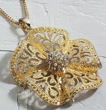 AZ451 Gold Ornate Decorated Flower Necklace with FREE Earrings