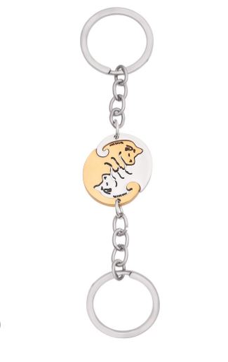 K127 Gold & Silver Puppy Dog Friendship 2 Keychains