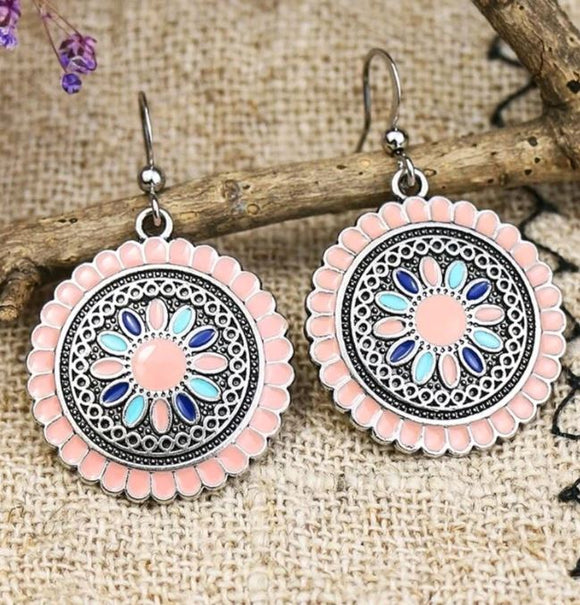 E546 Silver Mauve Baked Enamel Earrings