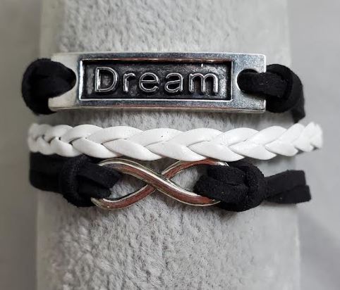 AZ1461 Black & White Dream Infinity Layer Leather Bracelet