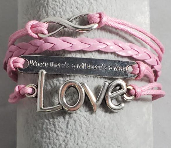 AZ1148 Light Pink Love Where There's a Will There's a Way Infinity Leather Layer Bracelet