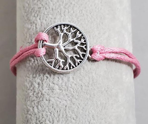 AZ1375 Light Pink Tree of Life Leather Cord Bracelet