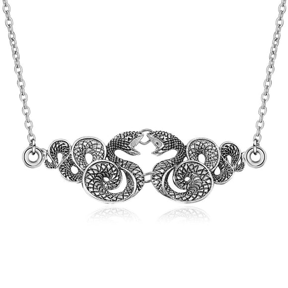 N864 Silver Double Snake Necklace with FREE EARRINGS - Iris Fashion Jewelry