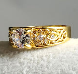 R347 Gold Filigree Rhinestone Ring - Iris Fashion Jewelry