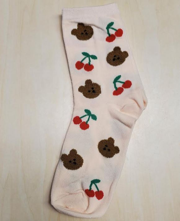 SF579 Peach Teddy Bear Cherry Socks - Iris Fashion Jewelry