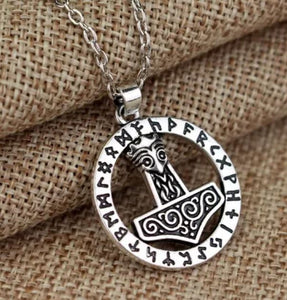 AZ454 Silver Viking Hammer Necklace with FREE EARRINGS