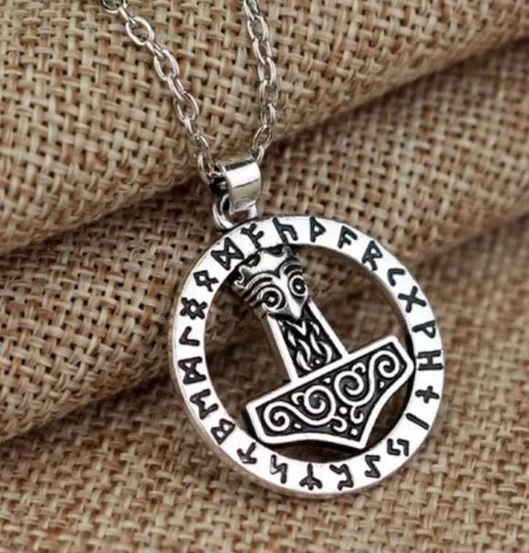 AZ454 Silver Viking Hammer Necklace with FREE EARRINGS