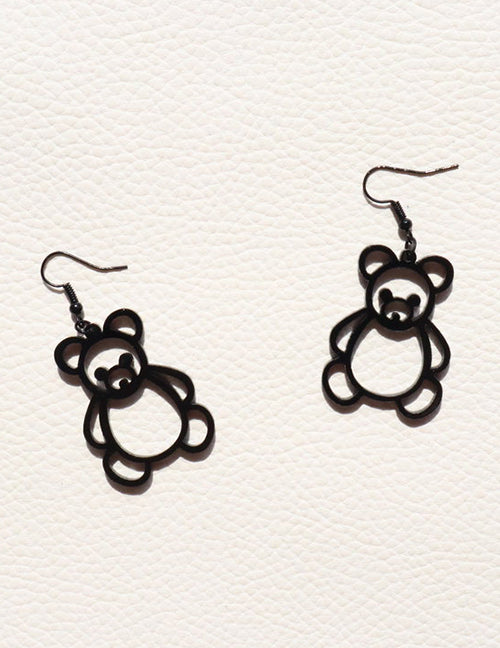 E683 Black Acrylic Hollow Teddy Bear Earrings - Iris Fashion Jewelry