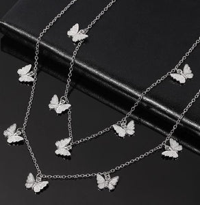 AZ210 Silver Layered Butterfly Necklace with FREE Earrings