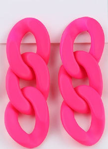 E1947 Hot Pink Chain Link Earrings - Iris Fashion Jewelry