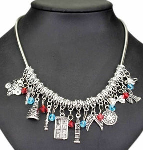 AZ260 Silver 21 Charm Snake Chain Necklace with Free Earrings SUPER VALUE!