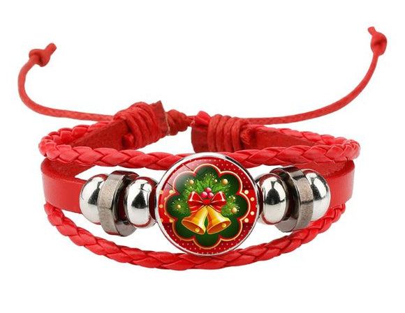 Z128 Christmas Bells Red Leather Bracelet