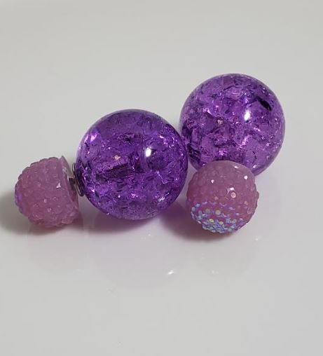 AZ1212 Iridescent Lavender Purple Ice Breaker Double Ball Earrings