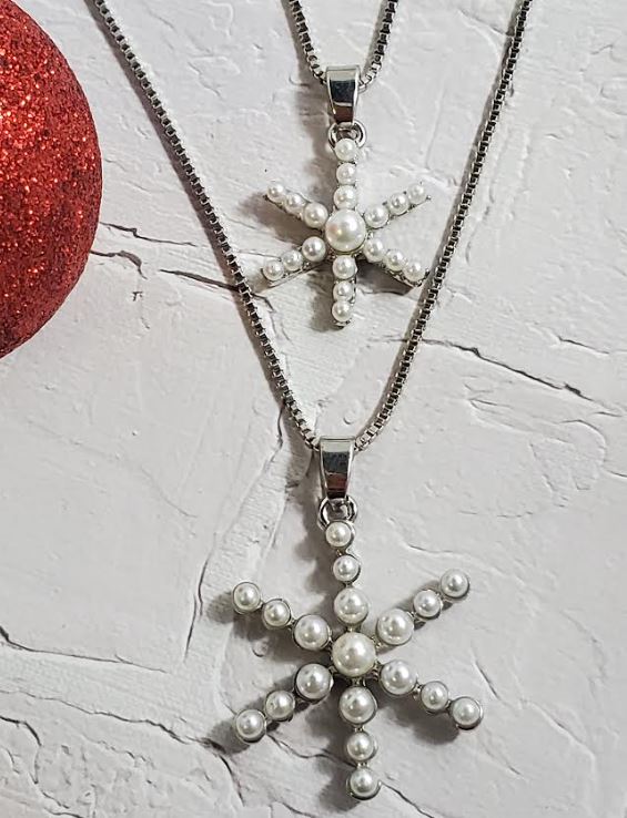 AZ609 Silver Pearl Snowflake Design Necklace with FREE Earrings