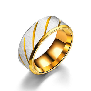 R408 Gold Stripe Pattern Stainless Steel Ring - Iris Fashion Jewelry