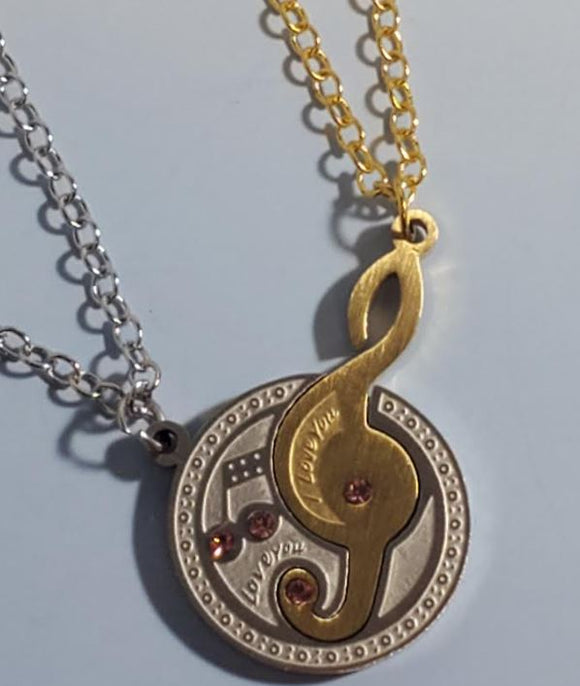 N385 Silver & Gold Music Note I Love You 2 NECKLACES with FREE EARRINGS - Iris Fashion Jewelry