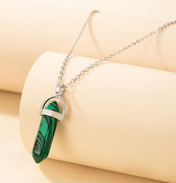 N862 Silver Green & Black Stone Necklace FREE Earrings - Iris Fashion Jewelry