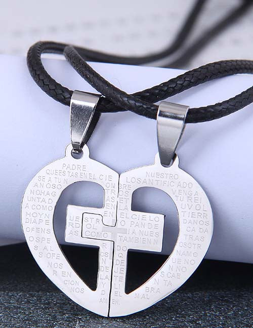 N1816 Silver Heart Cross Prayer Friendship Necklace with FREE Earrings (2 NECKLACES) - Iris Fashion Jewelry