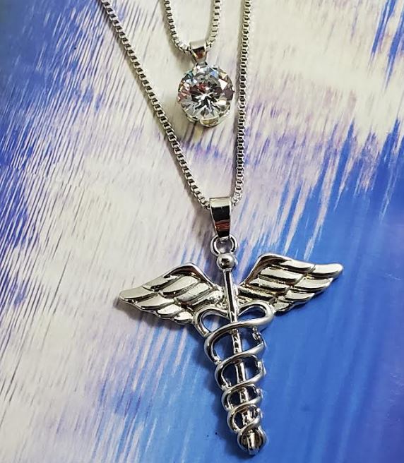 AZ275 Silver Medical Symbol Necklace with FREE Earrings