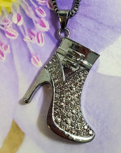 AZ182 Gun Metal Rhinestone Heel Necklace with FREE Earrings