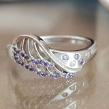 R290 Silver Wing Lilac Rhinestones Ring - Iris Fashion Jewelry