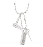 AZ330 Silver Scissor Comb Hair Dryer Necklace with FREE Earrings